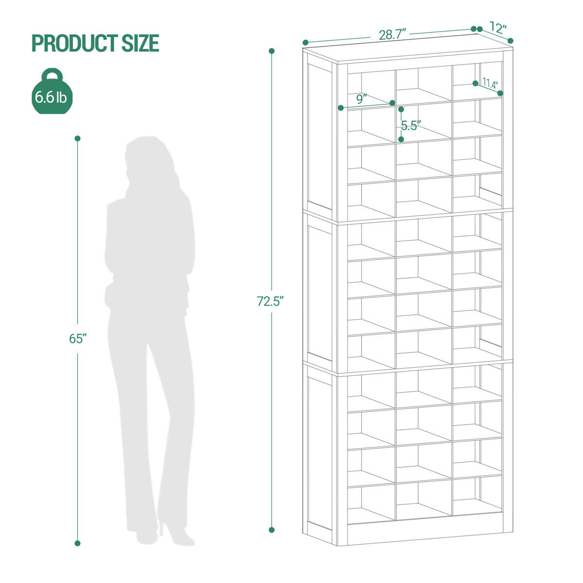 Darlington Shoe Storage Cabinet, 36 Pairs Free Standing Closet Organizer, 8.8 inch Widened Cell Wood Shoe Organizer, 12 Tiers Vertical Space Saving Shoe Rack for Entryway, Bedroom